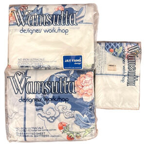 NEW 4pc Wamsutta Jay Yang QUEEN Sheet Set Good Fortune Floral Asian NOS Sealed